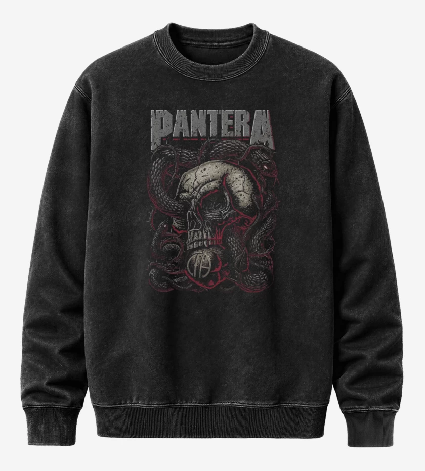 Poleron Polo Acid Wash Negro de Pantera Calavera
