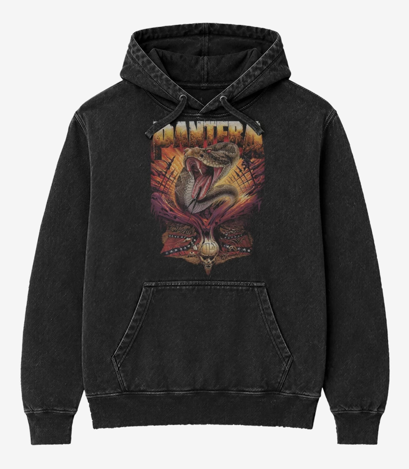 Poleron Canguro Acid Wash Negro de Pantera Serpiente Sureña