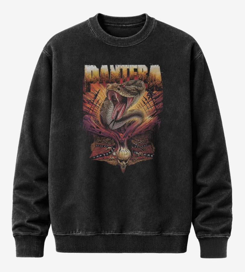 Poleron Polo Acid Wash Negro de Pantera Serpiente Sureña