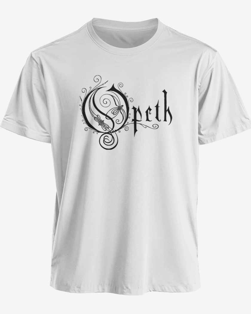 Polera premium Blanco de Opeth logo
