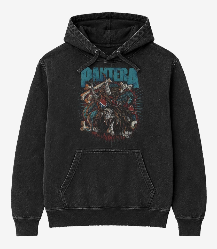 Poleron Canguro Acid Wash Negro de Pantera Dimebag Skull