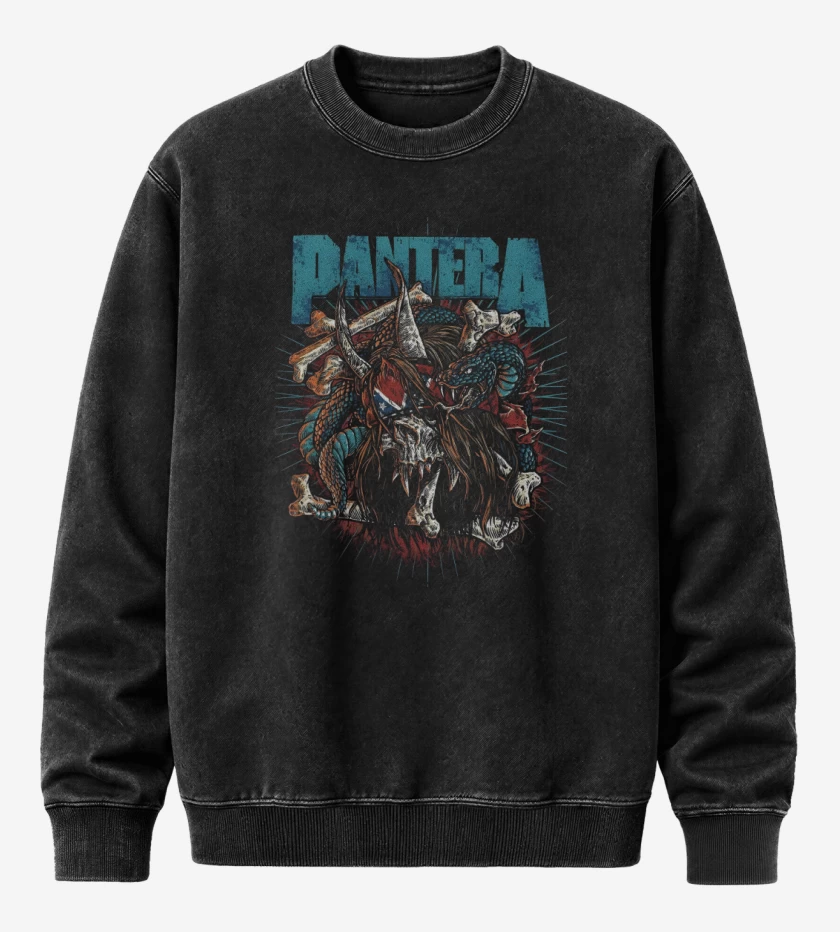 Poleron Polo Acid Wash Negro de Pantera Dimebag Skull