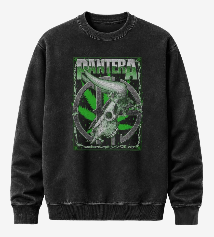 Poleron Polo Acid Wash Negro de Pantera Groove and Weed