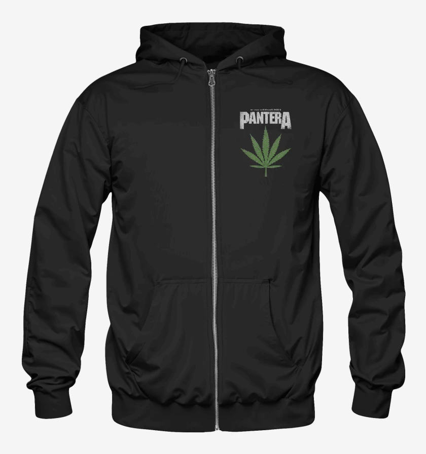 Poleron Canguro con cierre Negro de Pantera Weed