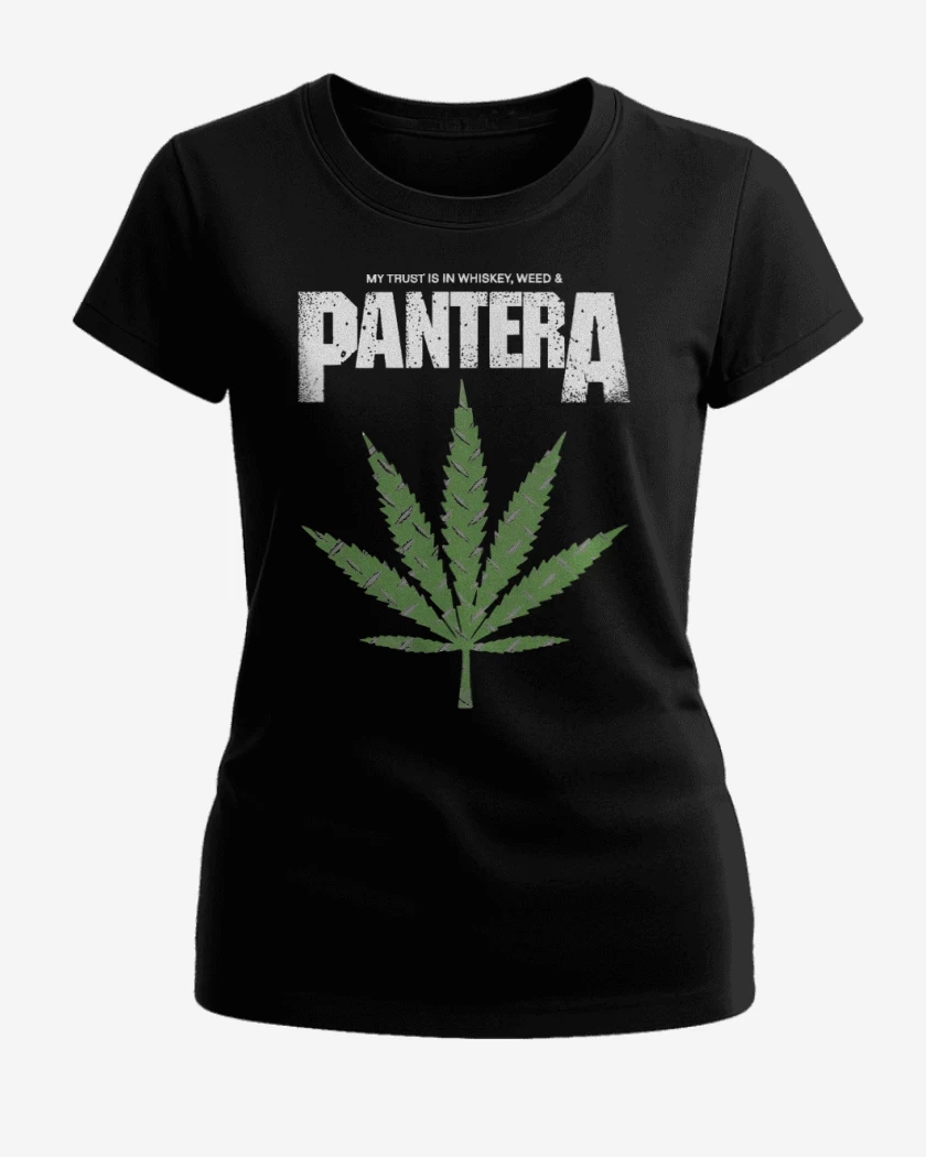 Polera de Mujer Negro de Pantera Weed