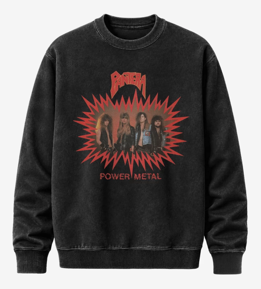 Poleron Polo Acid Wash Negro de Pantera Power Metal