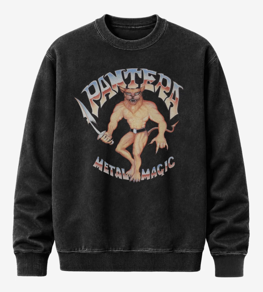 Poleron Polo Acid Wash Negro de Pantera Metal Magic