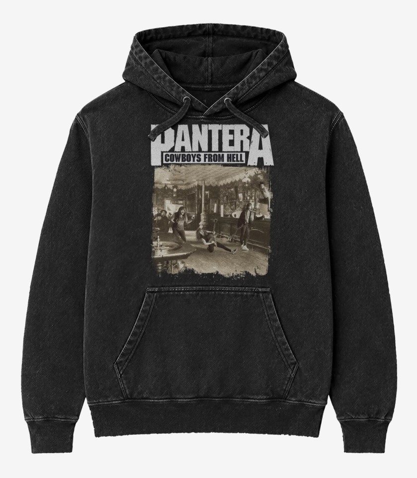 Poleron Canguro Acid Wash Negro de Pantera Cowboys From Hell