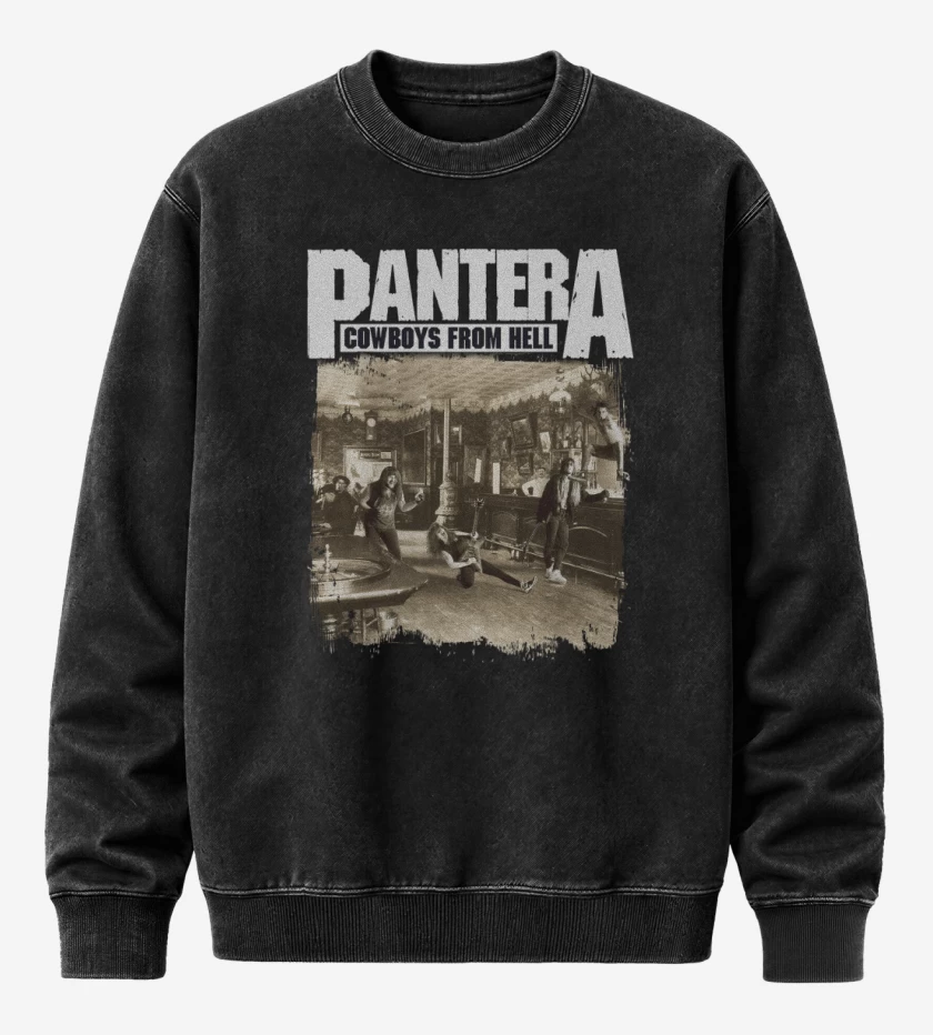 Poleron Polo Acid Wash Negro de Pantera Cowboys From Hell