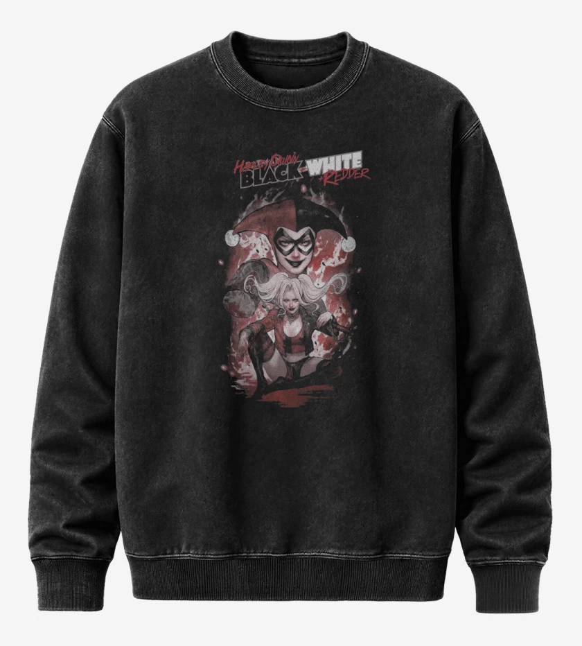 Poleron Polo Acid Wash Negro de Harley Quinn Black & White