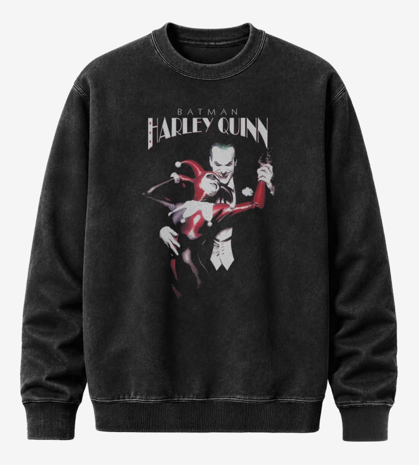 Poleron Polo Acid Wash Negro de Batman Harley Quinn
