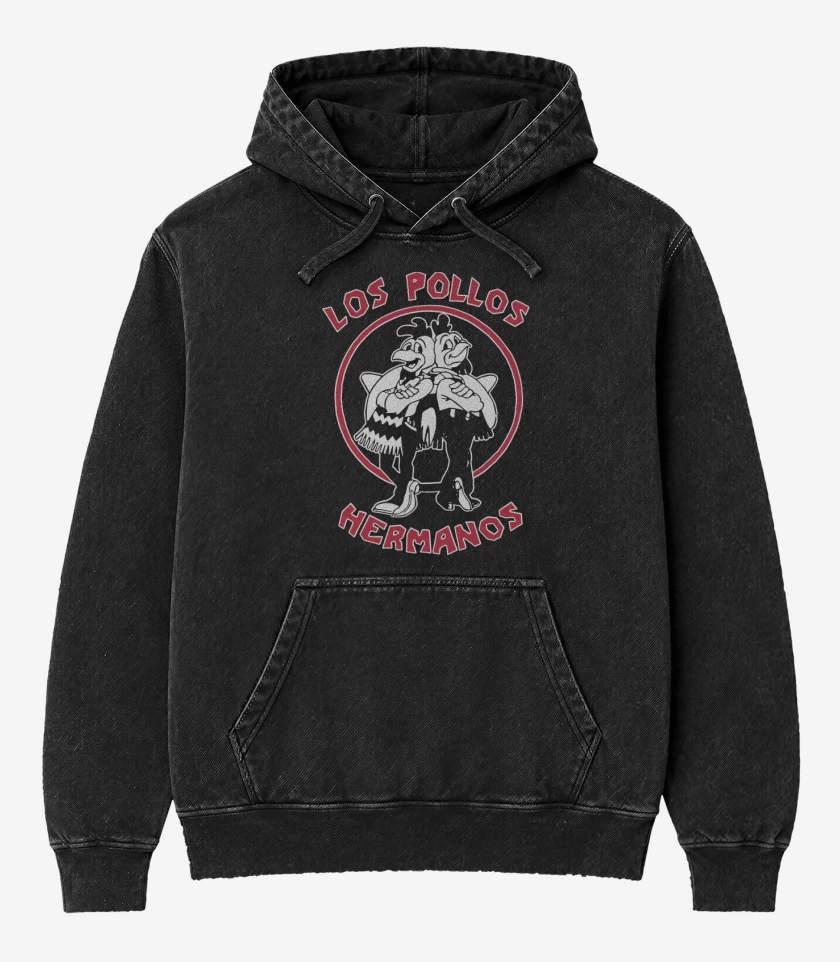 Poleron Canguro Acid Wash Negro de Los Pollos Hermanos