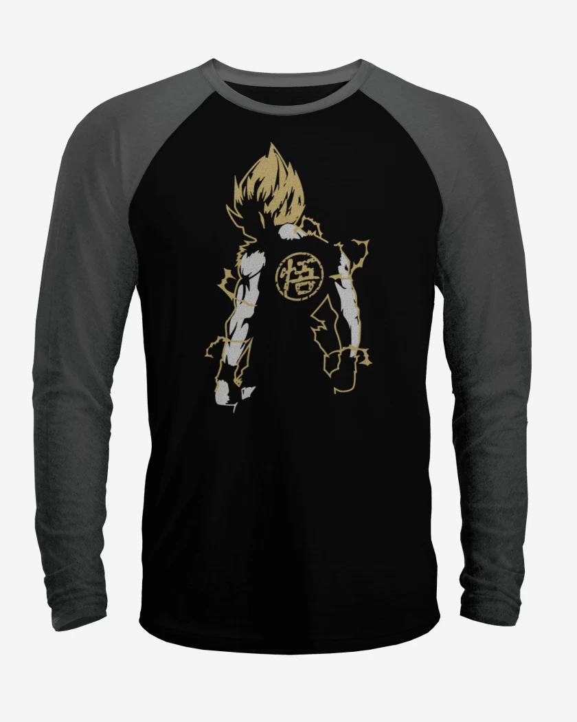 Polera Raglan Negro / Negro Heather de Goku Espalda
