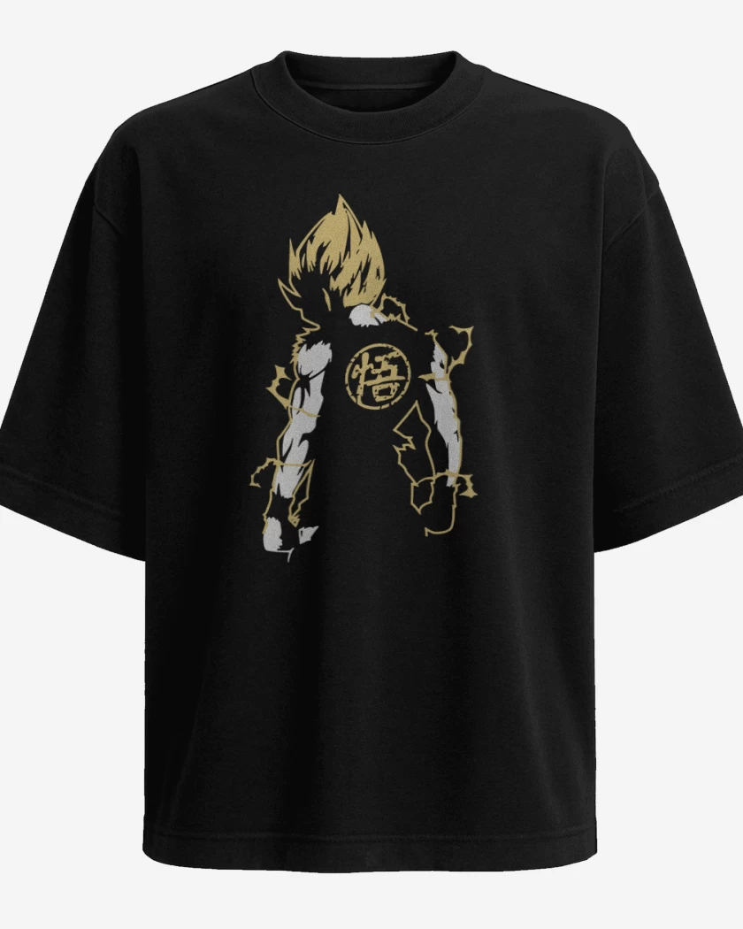 Polera Oversize Negro de Goku Espalda