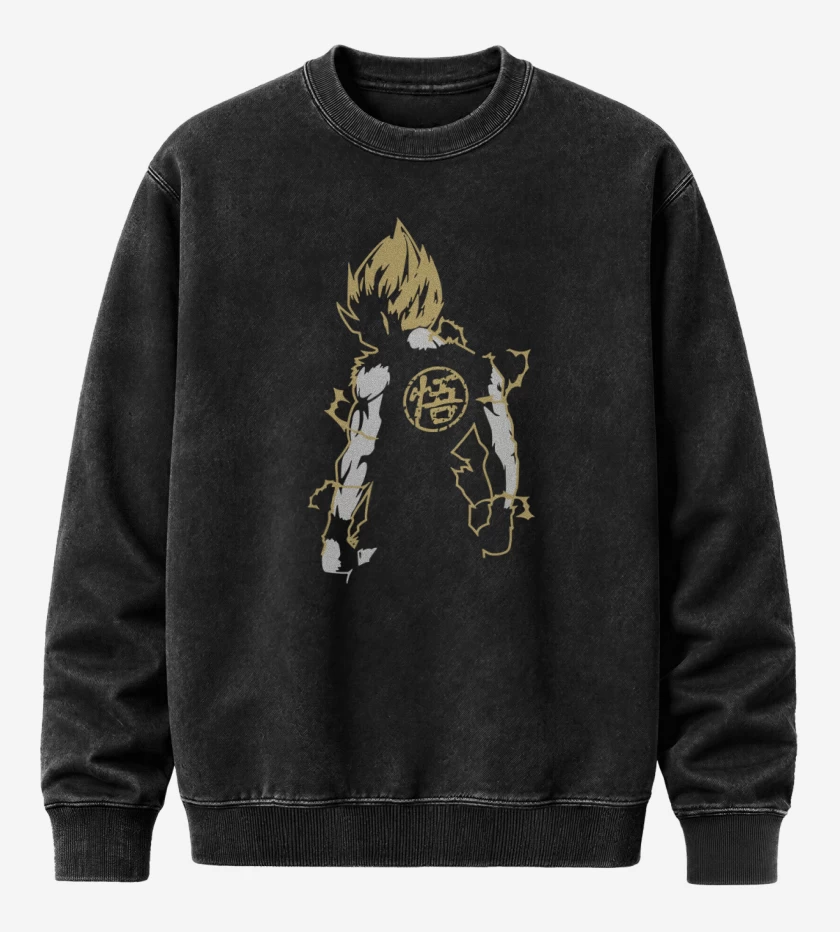 Poleron Polo Acid Wash Negro de Goku Espalda