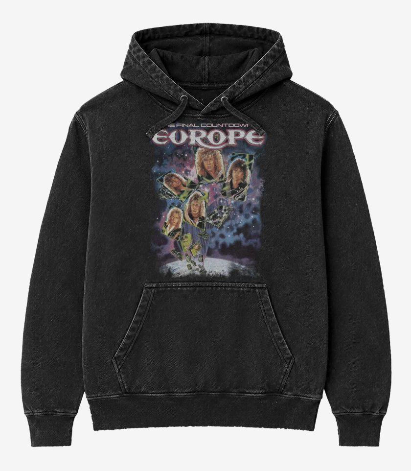 Poleron Canguro Acid Wash Negro de Europe The Final Countdown