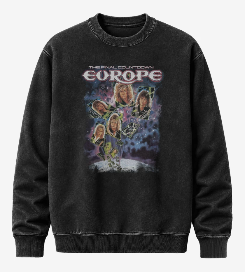 Poleron Polo Acid Wash Negro de Europe The Final Countdown