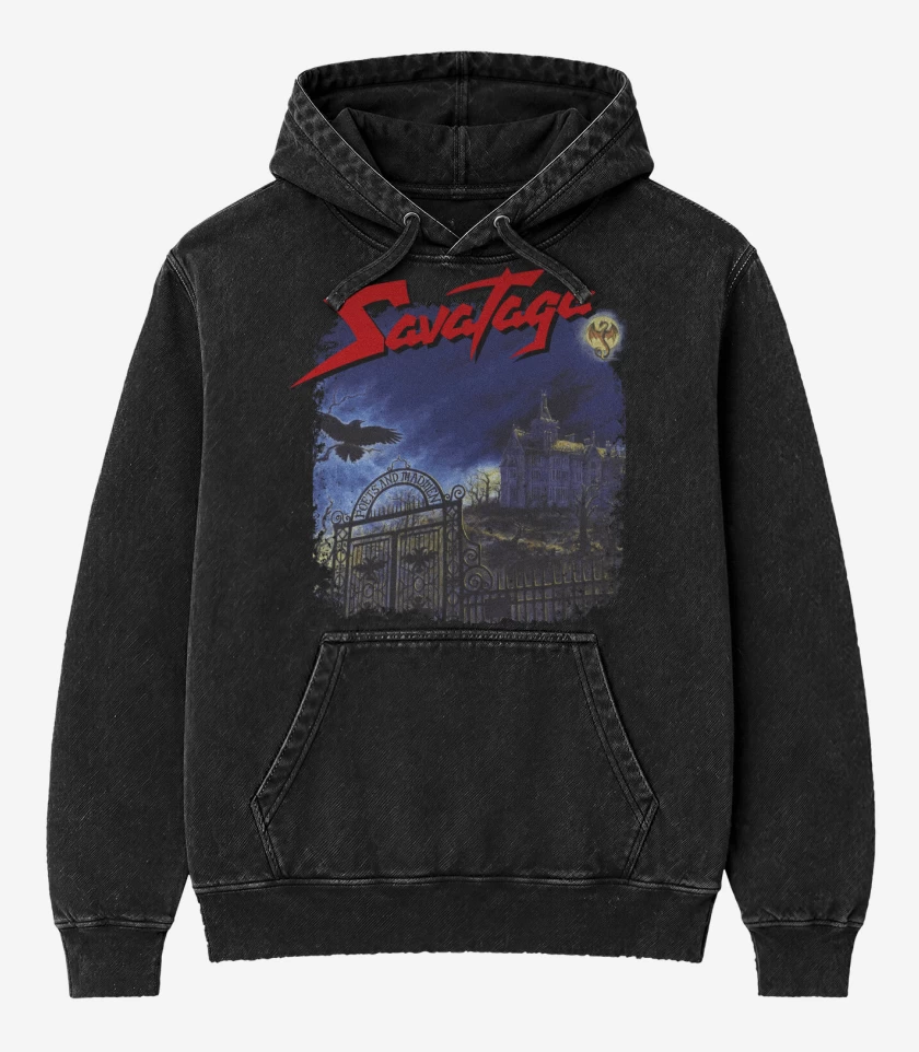Poleron Canguro Acid Wash Negro de Savatage Poets and Madmen