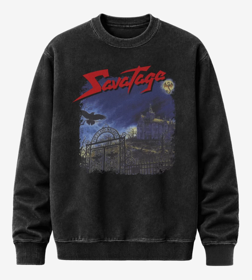 Poleron Polo Acid Wash Negro de Savatage Poets and Madmen
