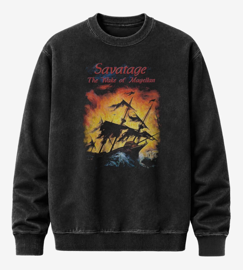 Poleron Polo Acid Wash Negro de Savatage The Wake of Magellan