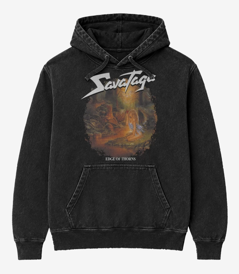 Poleron Canguro Acid Wash Negro de Savatage Edge of Thorns