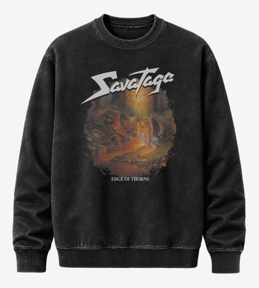 Poleron Polo Acid Wash Negro de Savatage Edge of Thorns