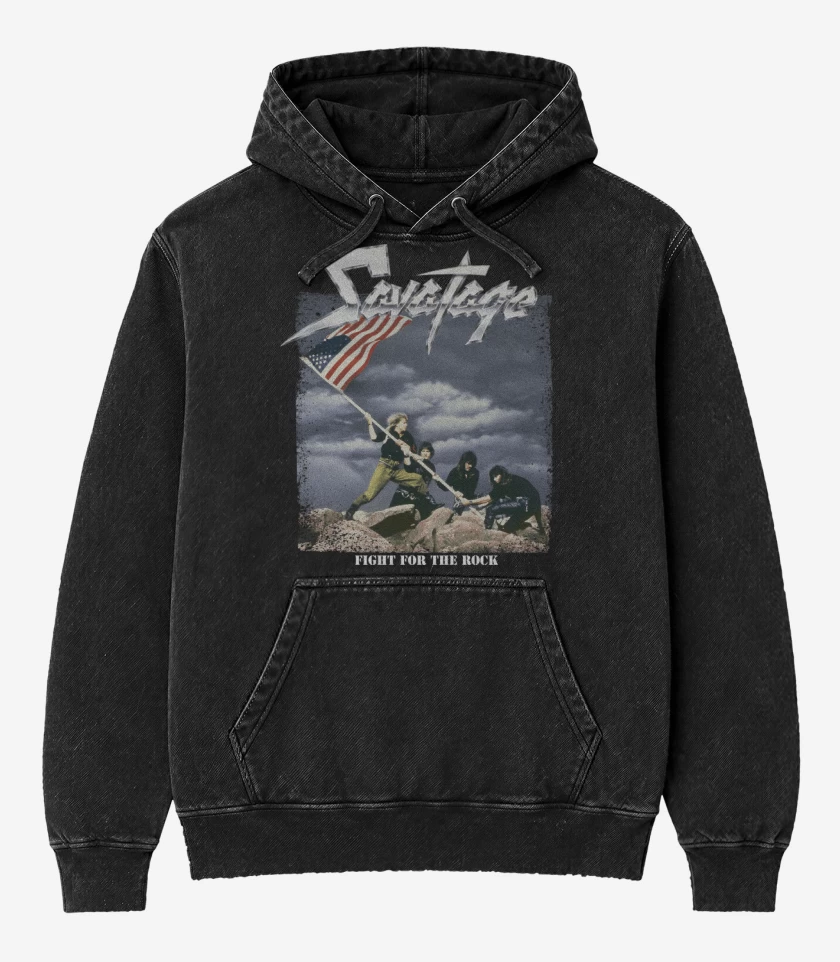 Poleron Canguro Acid Wash Negro de Savatage Fight for the Rock