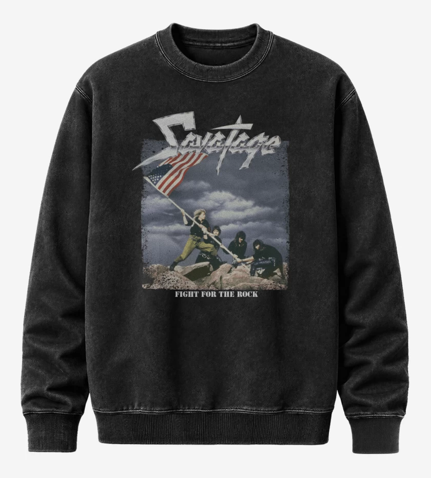 Poleron Polo Acid Wash Negro de Savatage Fight for the Rock