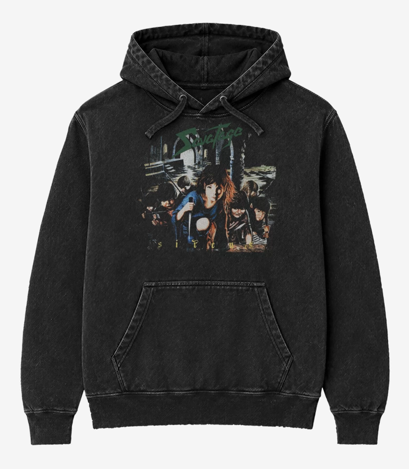 Poleron Canguro Acid Wash Negro de Savatage Sirens