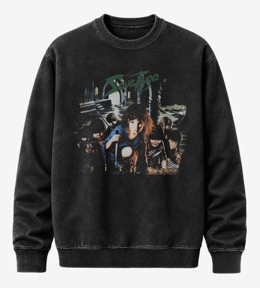 Poleron Polo Acid Wash Negro de Savatage Sirens