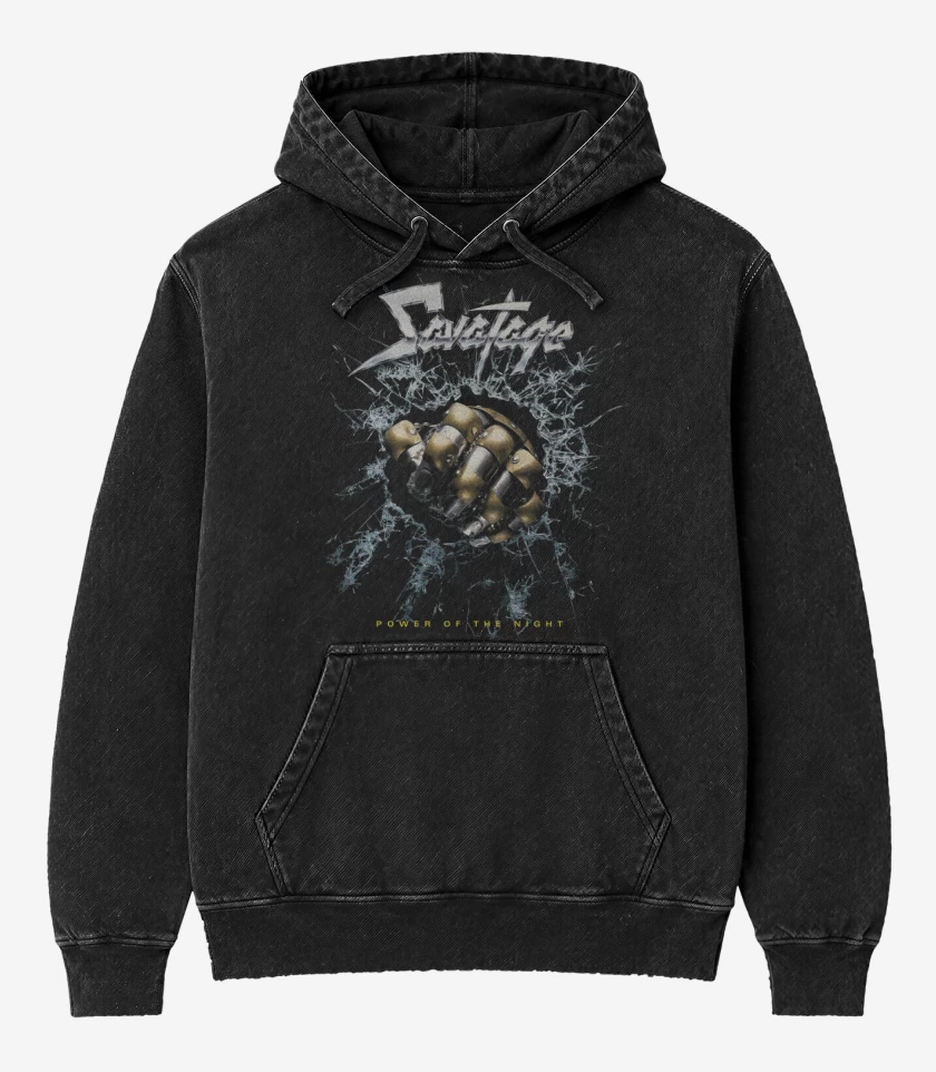 Poleron Canguro Acid Wash Negro de Savatage Power of the Night