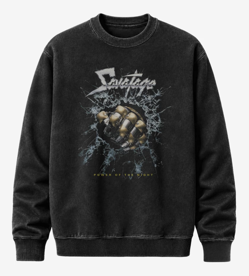 Poleron Polo Acid Wash Negro de Savatage Power of the Night