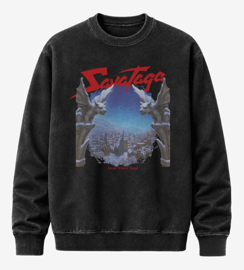 Poleron Polo Acid Wash Negro de Savatage Dead Winter Dead