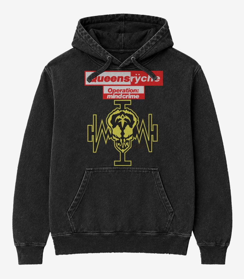 Poleron Canguro Acid Wash Negro de Queensryche Operation Mindcrime