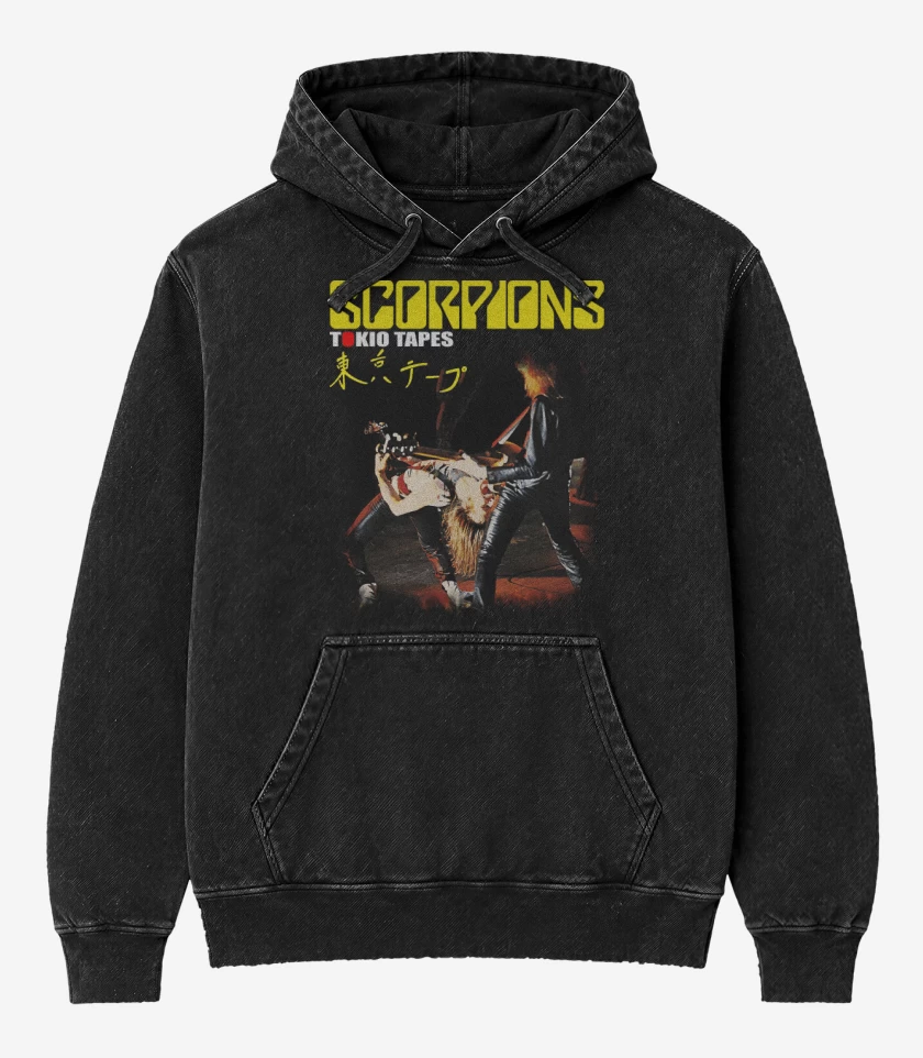 Poleron Canguro Acid Wash Negro de Scorpions Tokio Tapes