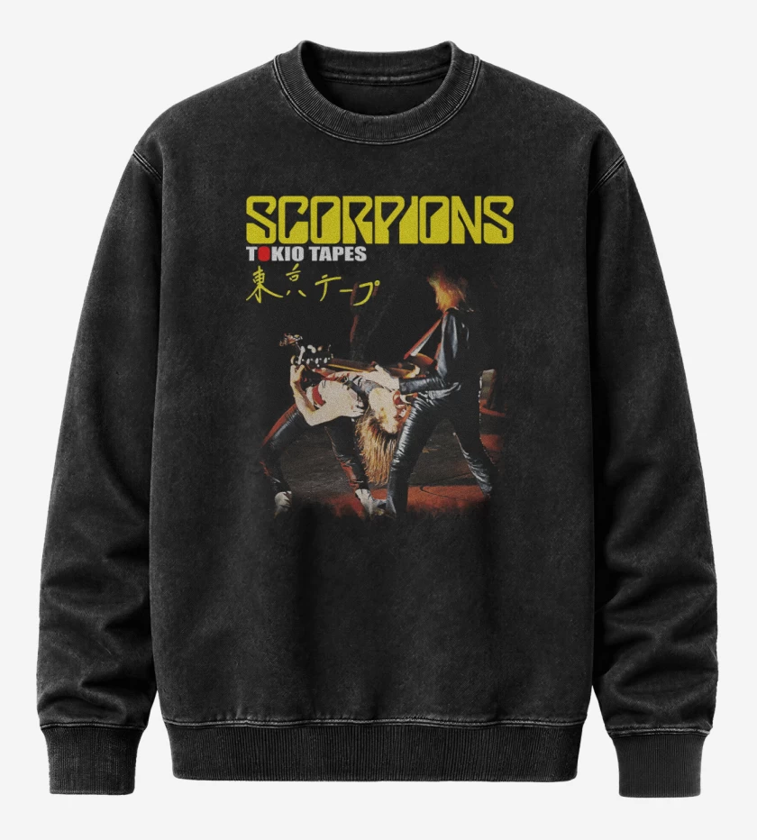 Poleron Polo Acid Wash Negro de Scorpions Tokio Tapes