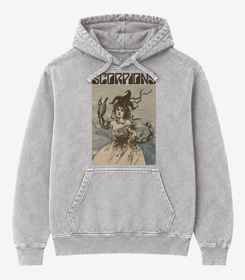 Poleron Canguro Acid Wash Gris Melange de Scorpions Savage Amusement v1