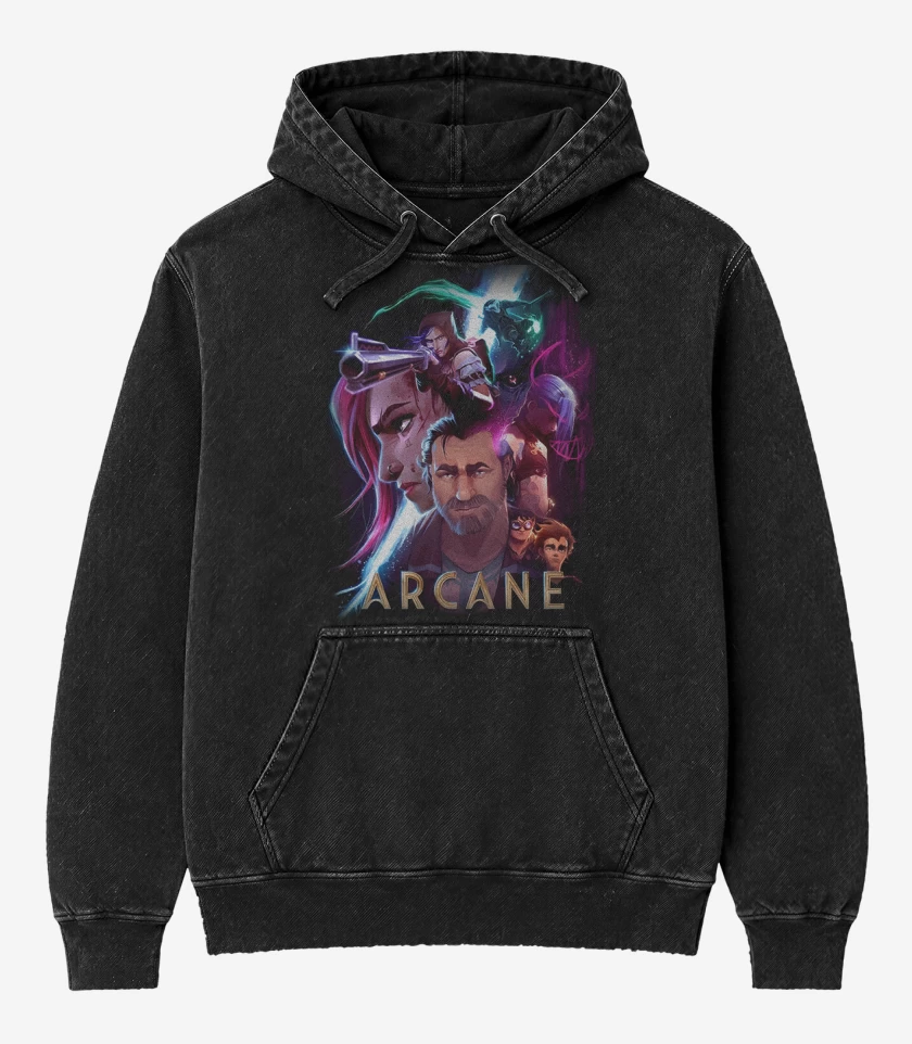 Poleron Canguro Acid Wash Arcane Lol