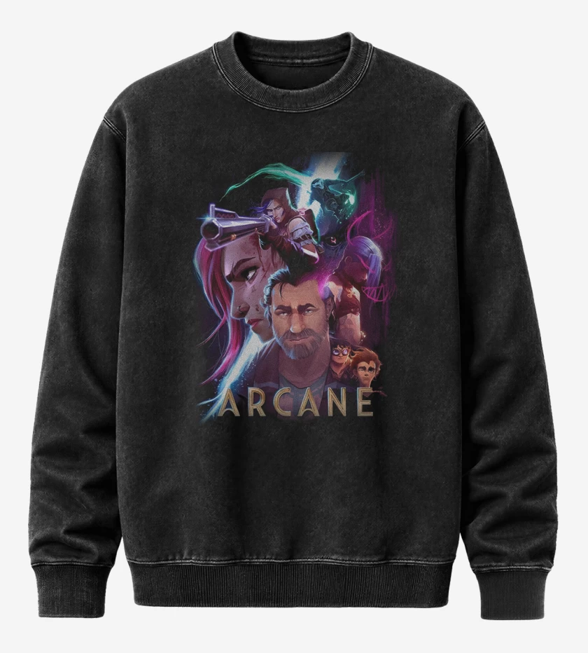 Poleron Polo Acid Wash Negro de Arcane Lol