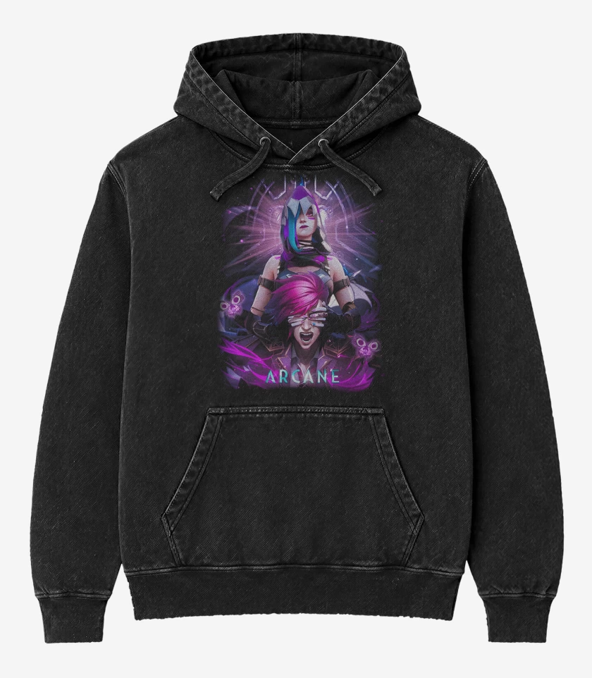 Poleron Canguro Acid Wash Negro de Jinx and VI