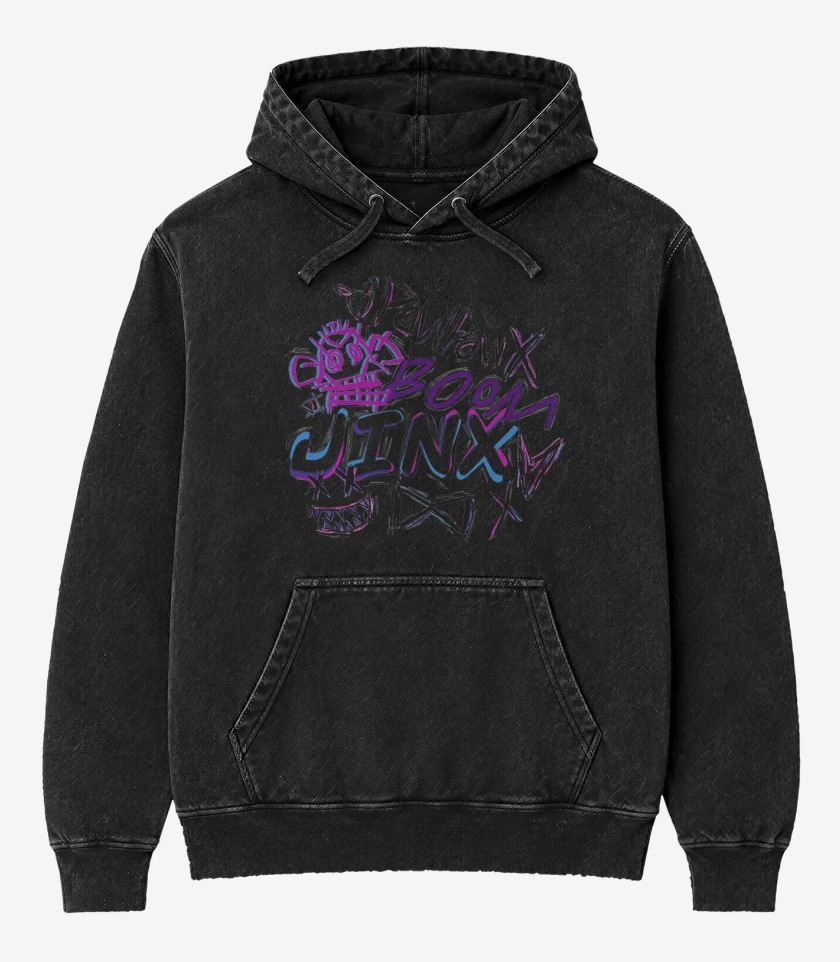 Poleron Canguro Acid Wash Negro de Jinx Boom