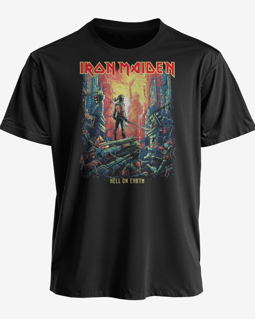 Polera premium Negro de Iron Maiden Hell on Earth