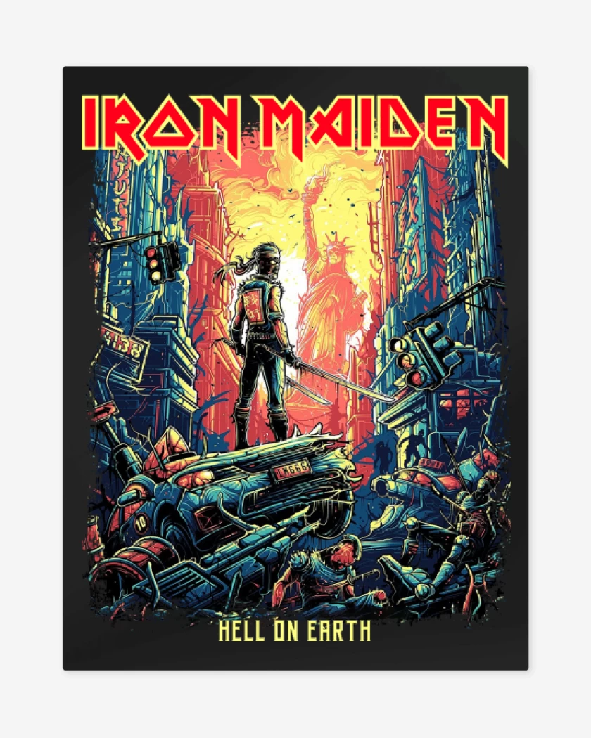 Print metalico Negro de Iron Maiden Hell on Earth