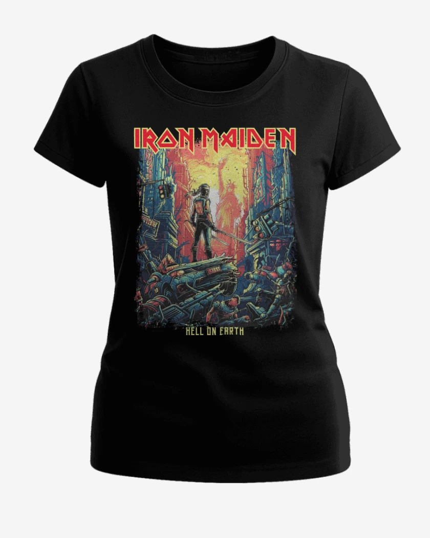 Polera de Mujer Negro de Iron Maiden Hell on Earth