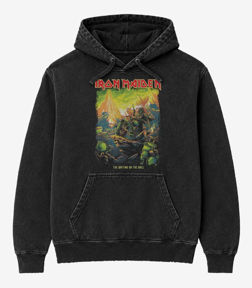 Poleron Canguro Acid Wash Negro de Iron Maiden The Writing on the Wall