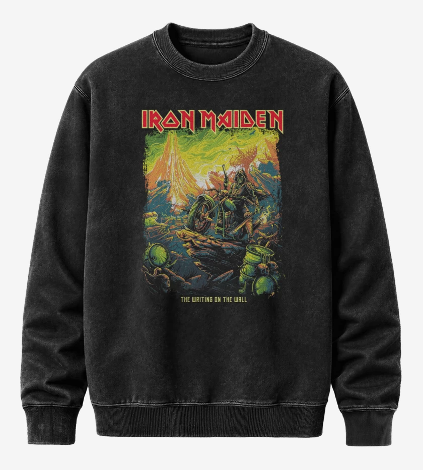 Poleron Polo Acid Wash Negro de Iron Maiden The Writing on the Wall