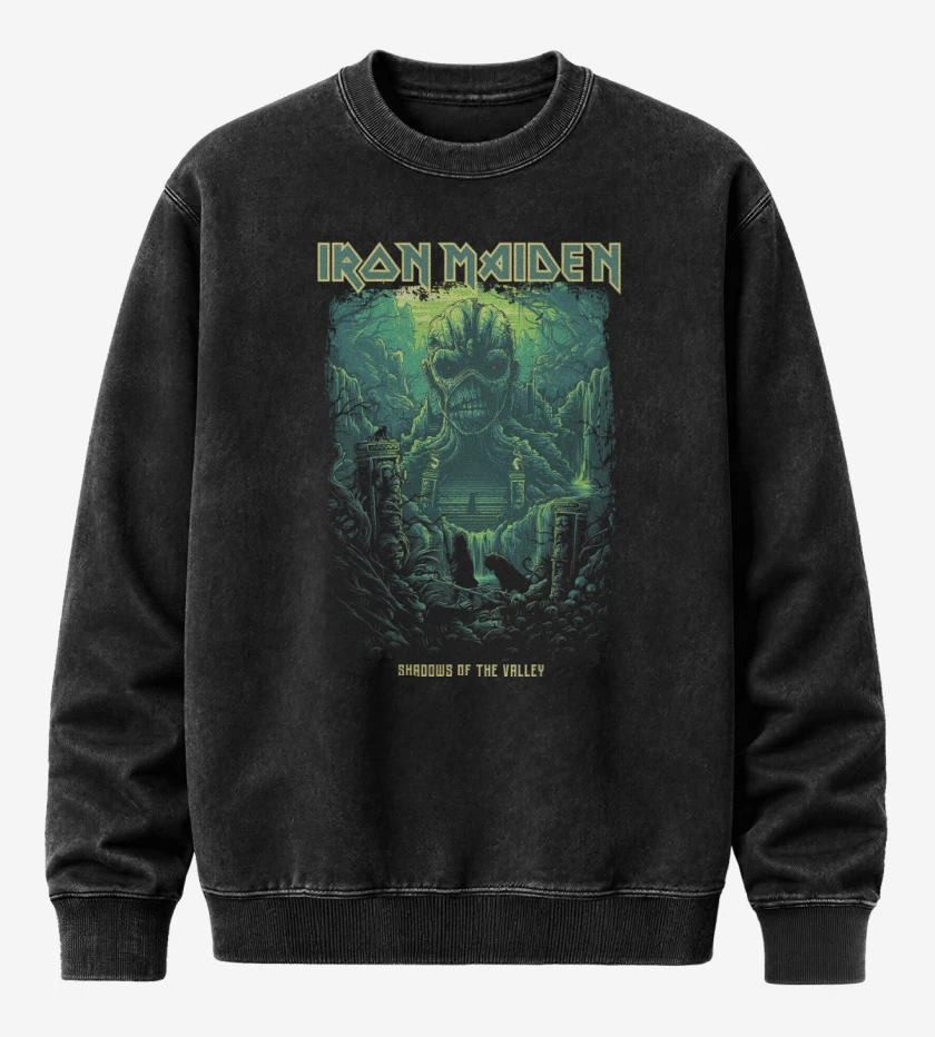 Poleron Polo Acid Wash Negro de Iron Maiden Shadows of the Valley