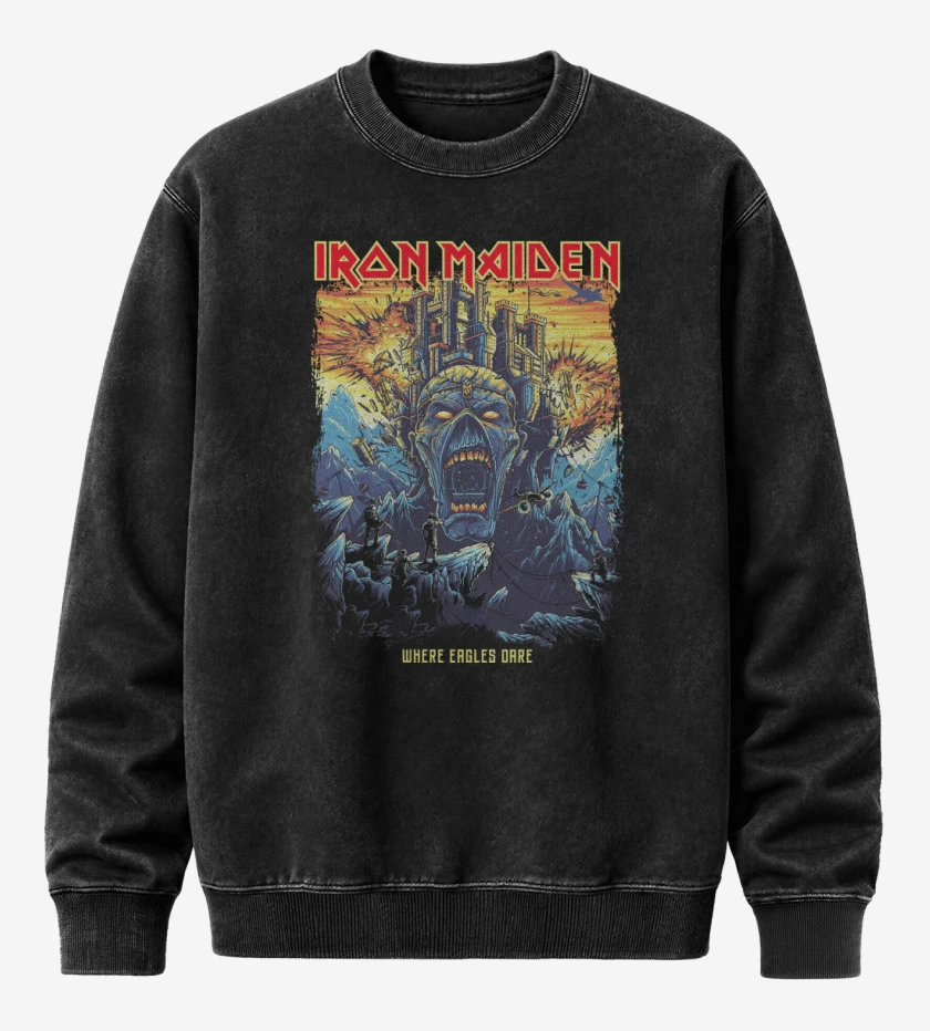 Poleron Polo Acid Wash Negro de Iron Maiden Where Eagles Dare 