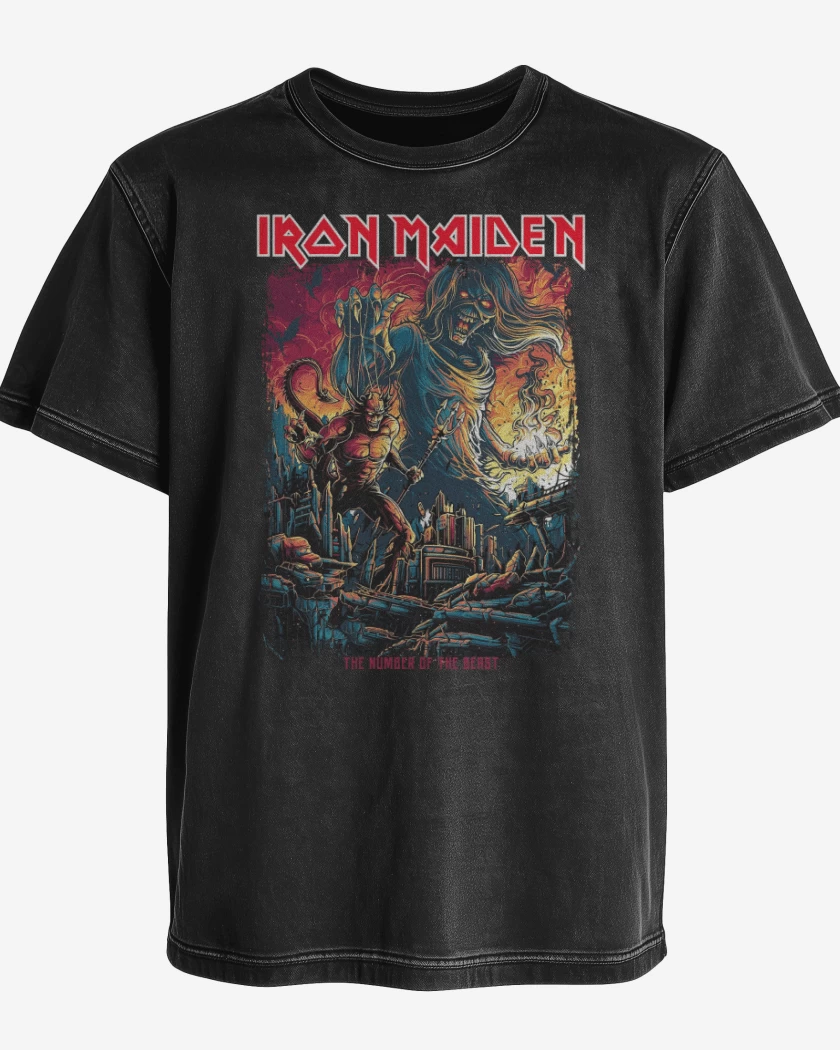 Polera desgastada Negro de Iron Maiden The Number