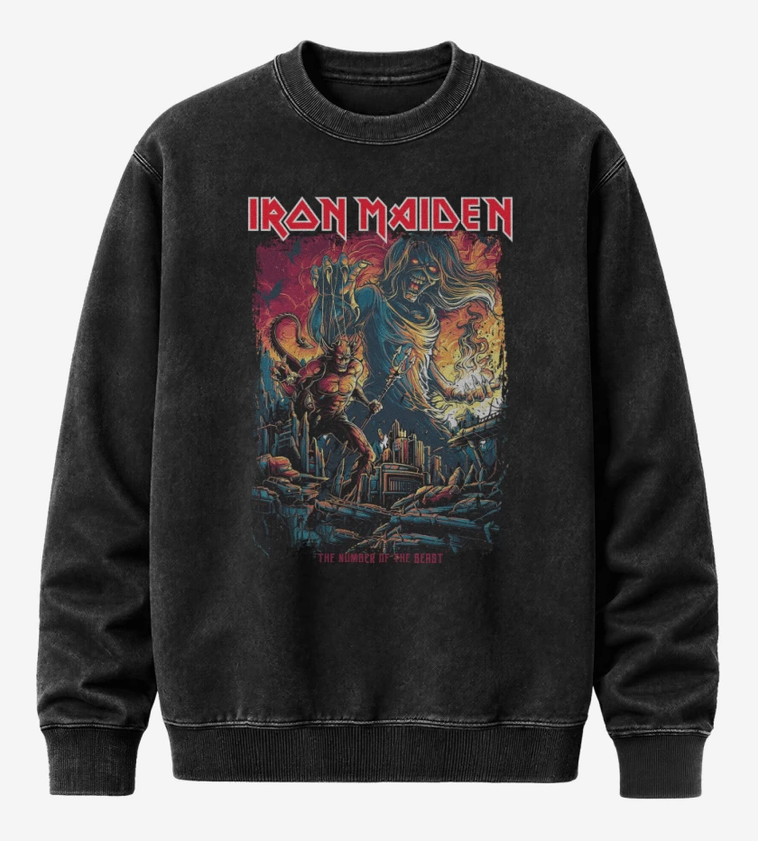 Poleron Polo Acid Wash Negro de Iron Maiden The Number